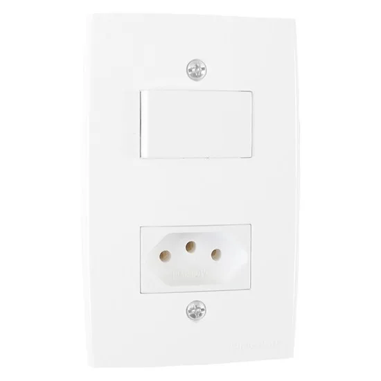 PEE UNA CJ. 1 INTERRUPTOR SIMPLES +1 TOMADA 2P+T 10A C/ PLACA BRANCO