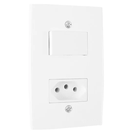 PEE UNA CJ. 1 INTERRUPTOR PARALELO + 1 TOMADA 2P+T 10A C/ PLACA BRANCO
