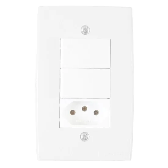 PEE UNA CJ. 2 INTERRUPTOR SIMPLES +1 TOMADA 2P+T 10A C/ PLACA BRANCO