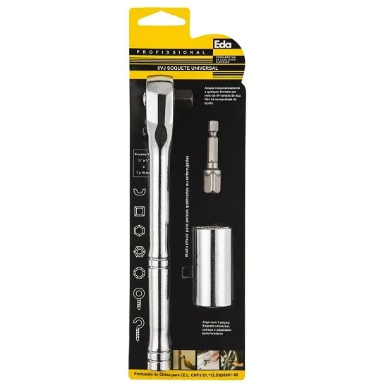 SOQUETE UNIVERSAL ENC 3/8 (1/4 - 3/4 E 7-19MM) C/ ADAPTADOR - EDA