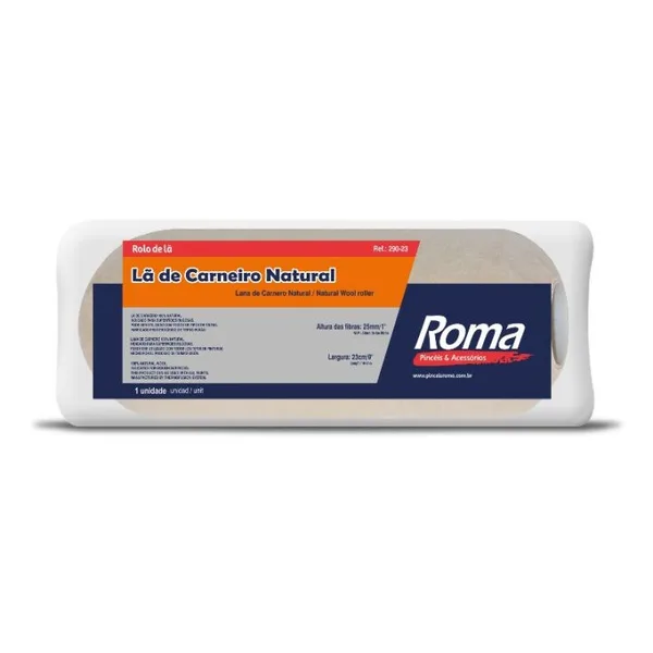 ROLO LA CARNEIRO NATURAL 23CM S/ CABO - PINCEIS ROMA
