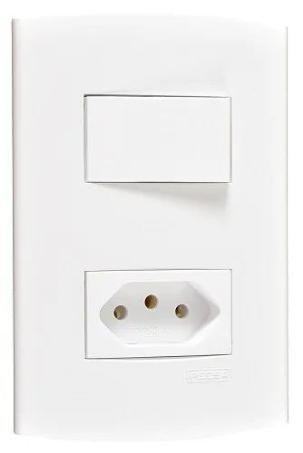 PEE ALFA CJ. 1 INTERRUPTOR SIMPLES + 1 TOMADA 2P+T 10A C/ PLACA BRANCO
