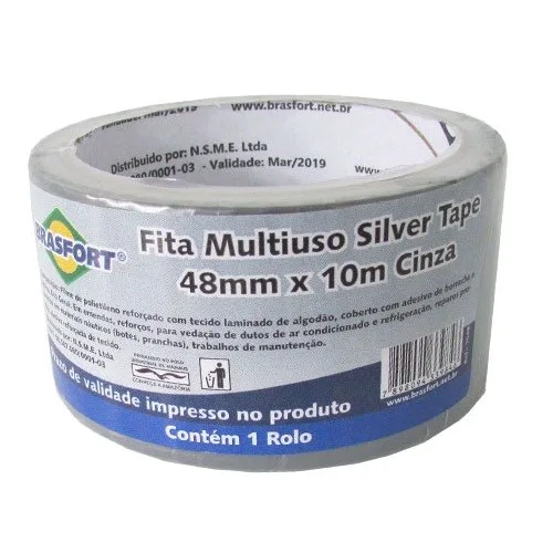 FITA SILVER TAPE CINZA 48MM X 10M - BRASFORT
