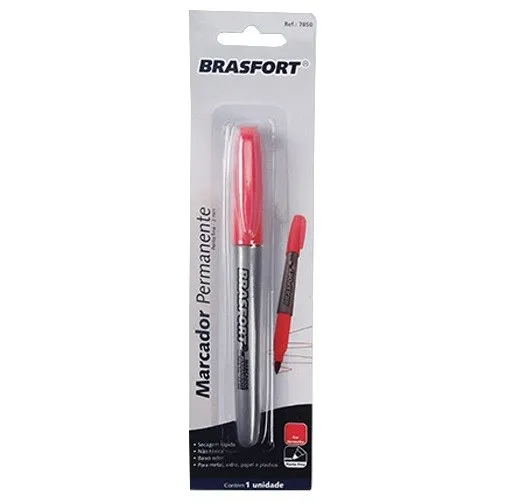 CANETA MARC. PERMANENTE PONTA FINA VERMELHA BLISTER - BRASFORT