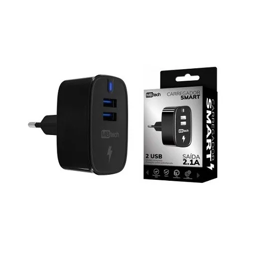 CARREGADOR TOMADA 2.1A C/ 2 ENTRADAS USB - MBTECH