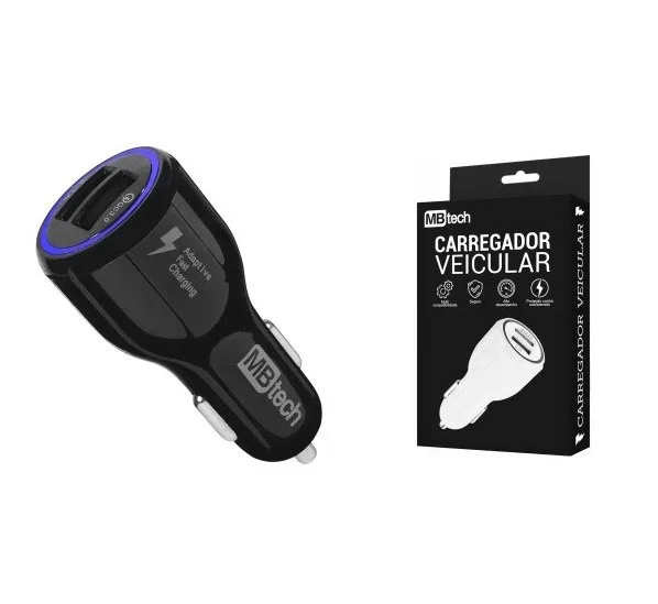 CARREGADOR VEICULAR 3.0A TURBO 2 ENTRADAS - MBTECH