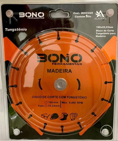 DISCO CORTE TUNGSTENIO P/ MADEIRA 180 X 22,23 MM - BONO