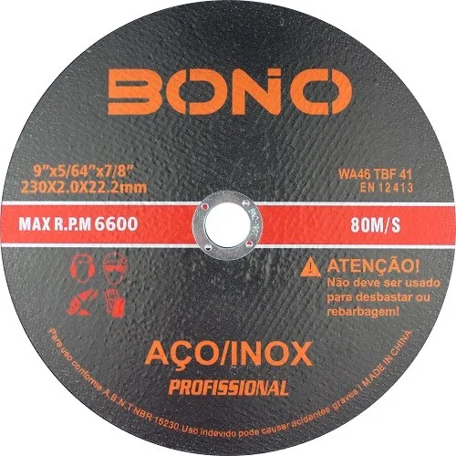 DISCO CORTE INOX 9'' X 2,0MM X 22.23MM - BONO