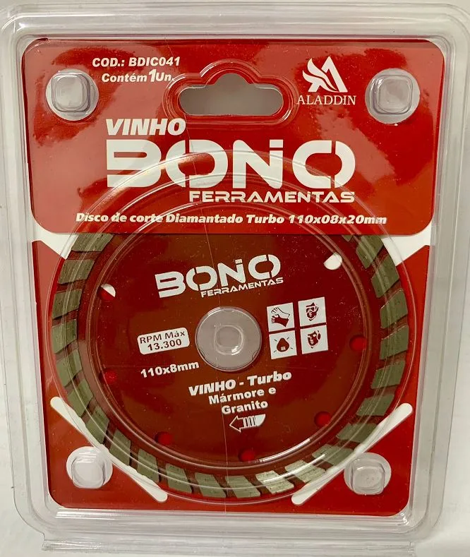 DISCO DIAMANTADO TURBO 4.1/2" VERMELHO - BONO