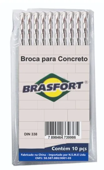 BROCA P/ CONCRETO 4,0 MM C/ 10 UN - BRASFORT