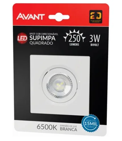 SPOT DICROICA LED SMD QUADRADO 3W 6500K - AVANT