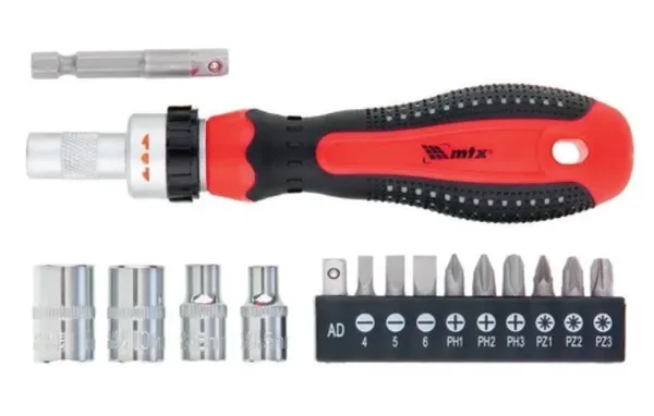 JG. SOQUETE SEXTAVADO/BITS E CHAVE REVERSIVEL CRV C/ 16 PC - MTX