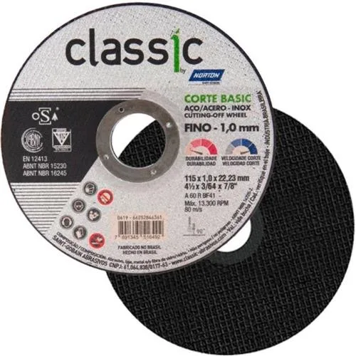 DISCO CORTE INOX 4.1/2'' X 1,0MM X 7/8 - CLASSIC BASIC