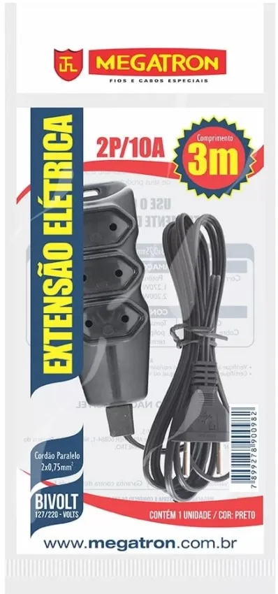 EXTENSAO CABO PARALELO 2 X 0,75MM 3M - MEGATRON
