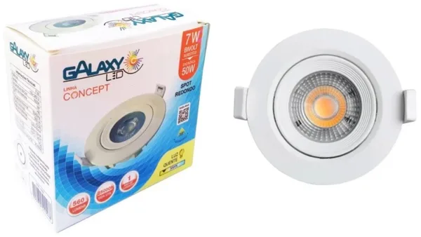 SPOT DICROICA LED SMD REDONDO 7W 3000K AMARELA - GALAXY