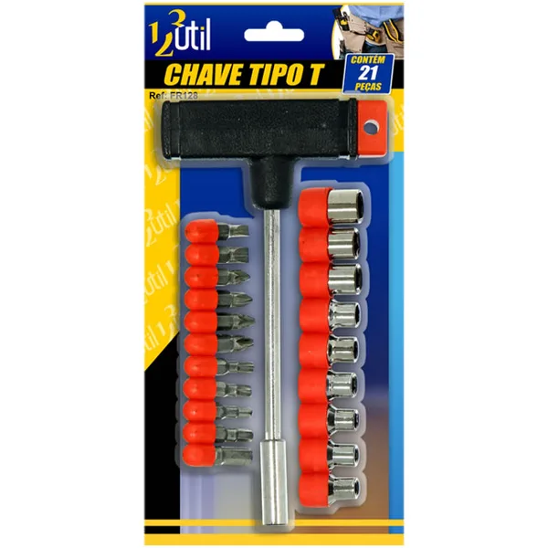 JG. SOQUETE SEXTAVADO/PONTAS E CHAVE T C/ 21 PC - 123 UTIL