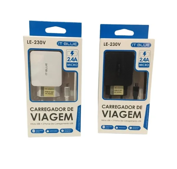 CARREGADOR CELULAR C/ CABO + 2 ENTRADA 2.4A LE230V
