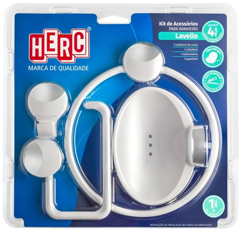KIT BANHEIRO LAVELLO BRANCO/CROMADO C/ 5 PC - HERC