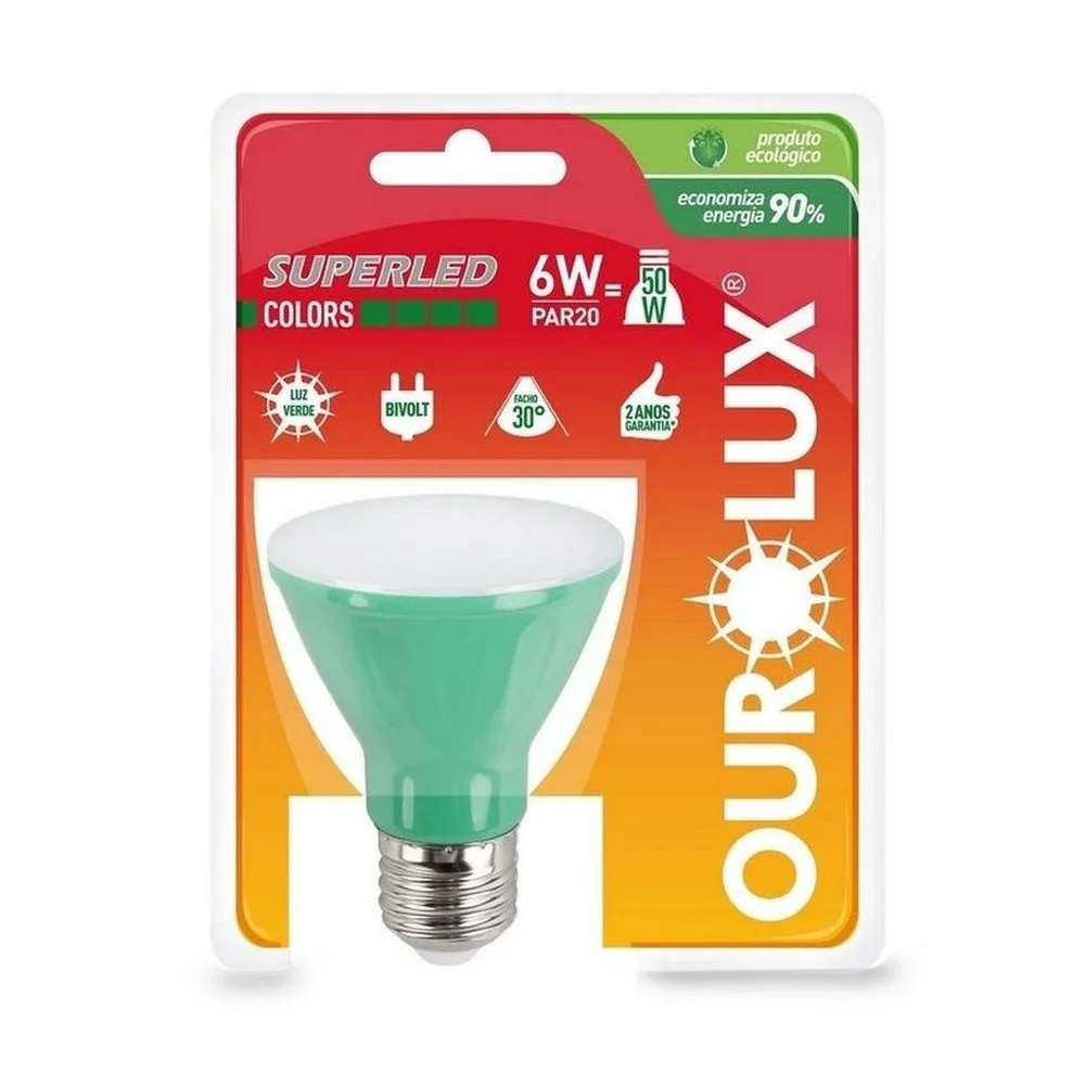 LAMPADA LED PAR20 6W VERDE BIV. 30º - OUROLUX
