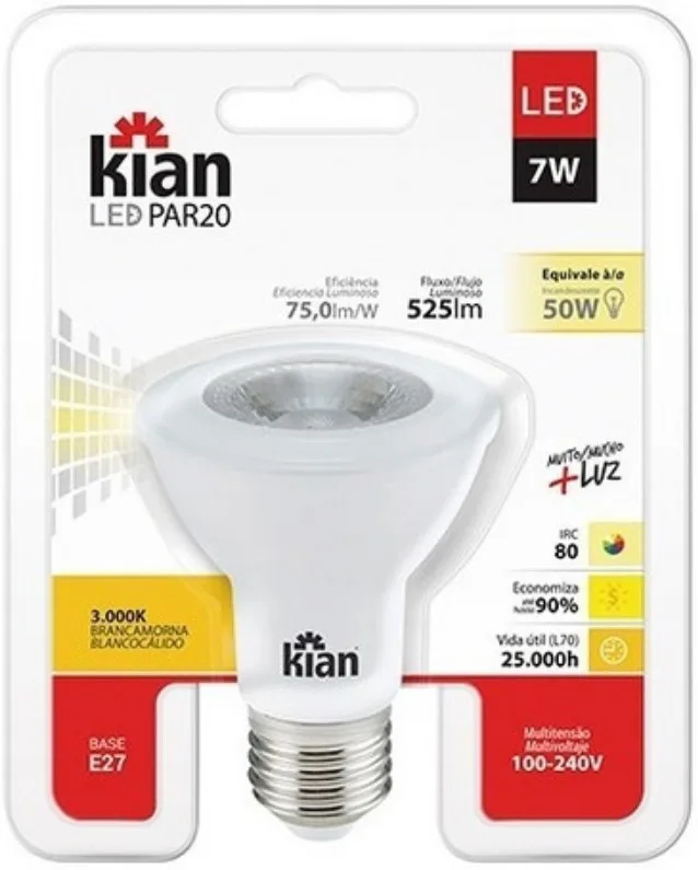 LAMPADA LED PAR20 7W 3000K AMARELA - KIAN