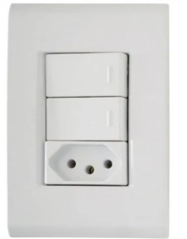 PEE ALFA CJ. 2 INTERRUPTOR SIMPLES +1 TOMADA 2P+T 10A C/ PLACA BRANCO