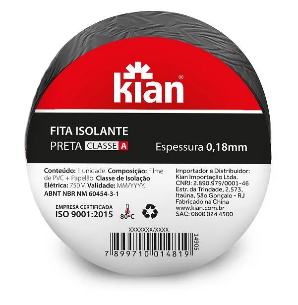 FITA ISOLANTE 19MM X 10M PRETA - KIAN