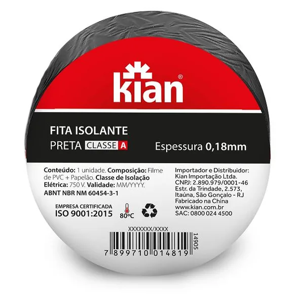 FITA ISOLANTE 19MM X 10M PRETA - KIAN