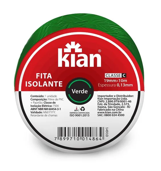FITA ISOLANTE 19MM X 10M VERDE - KIAN