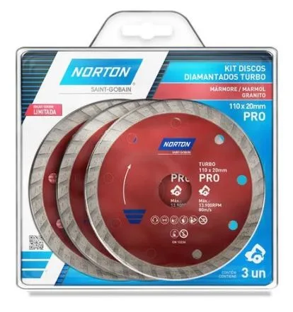DISCO DIAMANTADO PRO TURBO 4.1/2"(VERMELHO) KIT C/ 3 PC - NORTON