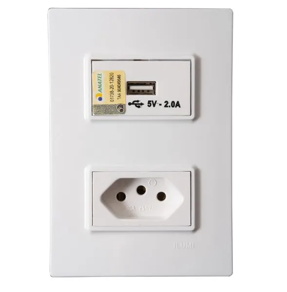 ILUMI CJ. 1 TOMADA 2P+T 10A + 1 TOMADA USB 2A BRANCO - VIVAZ