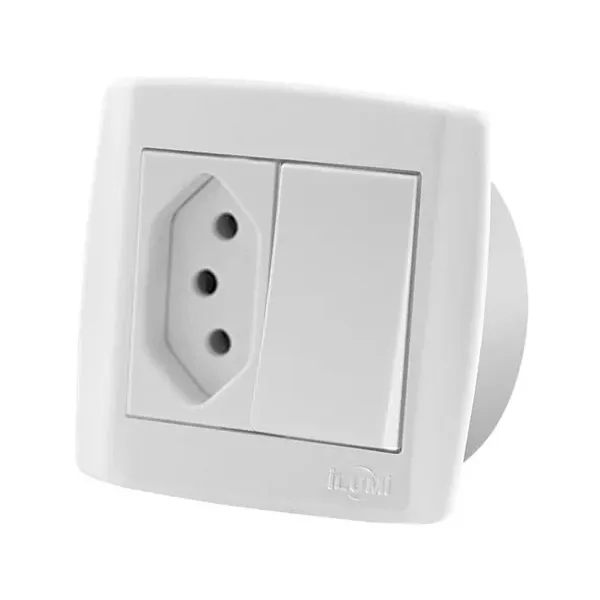 ILUMI CJ. 1 INTERRUPTOR SIMPLES 10A + 1 TOMADA 2P+T 10A BRANCO - SLIM MOVEIS