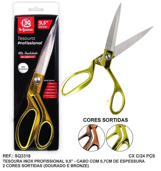 TESOURA USO GERAL 9,5" INOX OURO/BRONZE PROFISSIONAL - SQ