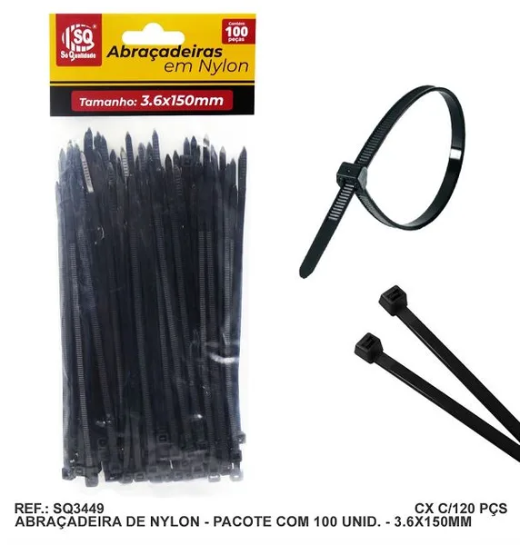 ABRAC NYLON PR 3.6MM X 150MM C/ 100 UN - SQ