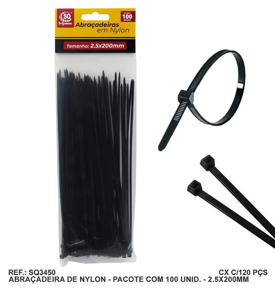 ABRAC NYLON PR 2.5MM X 200MM C/ 100 UN - SQ