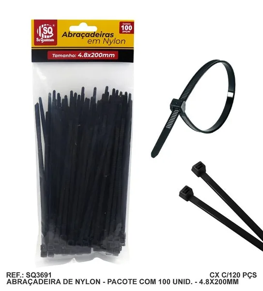 ABRAC NYLON PR 4.8MM X 200MM C/ 100 UN - SQ