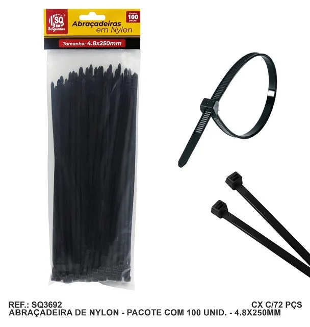 ABRAC NYLON PR 4.8MM X 250MM C/ 100 UN - SQ