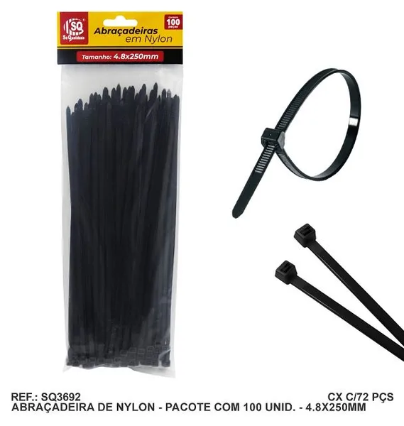 ABRAC NYLON PR 4.8MM X 250MM C/ 100 UN - SQ