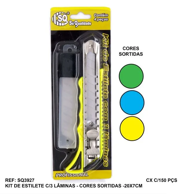 ESTILETE EMBORRACHADO 18MM C/ 3 LAMINAS PROFISSIONAL - SQ