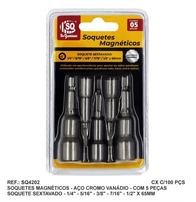 JG. SOQUETE SEXTAVADO MAGNETICO C/ 5 PC 1/4'' A 1/2'' - SQ