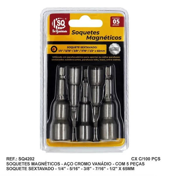 JG. SOQUETE SEXTAVADO MAGNETICO C/ 5 PC 1/4'' A 1/2'' - SQ