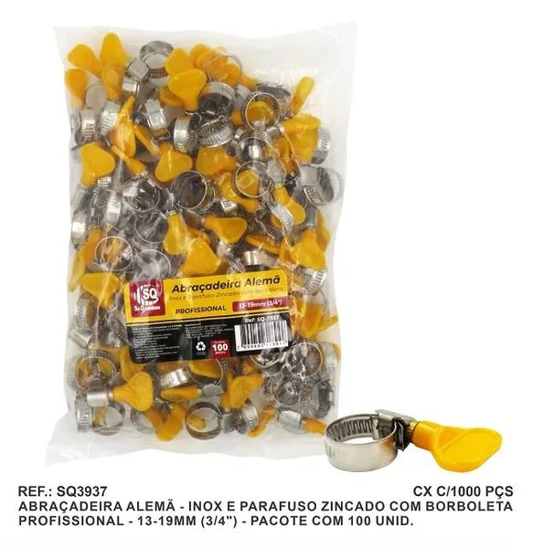 ABRAC. ROSCA S.F (1/2'' A 3/4'') 13 A 19 C/ 100 UN ( 14MM ) C/ BORBOLETA - SQ
