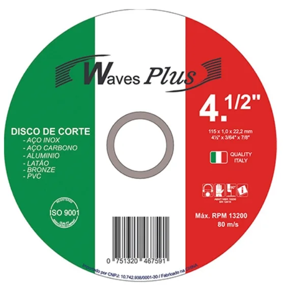 DISCO CORTE INOX 4.1/2'' X 1,0MM X 7/8 ITALIA - WAVES