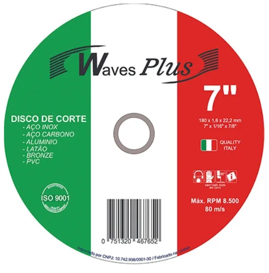 DISCO CORTE INOX 7" X 1,6MM X 7/8 ITALIA - WAVES