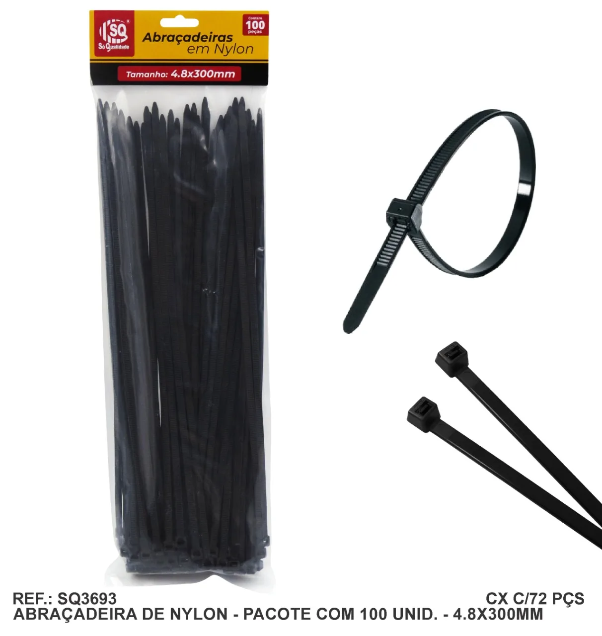 ABRAC NYLON PR 4.8MM X 300MM C/ 100 UN - SQ