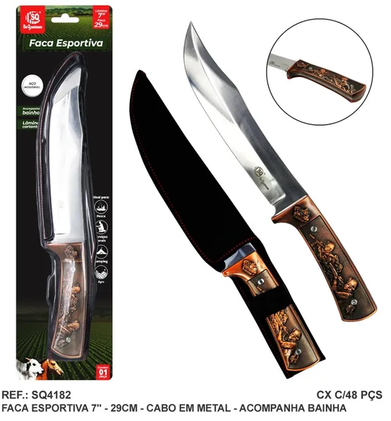 FACA ESPORTIVA 7" ACO INOX / METAL C/ BAINHA - SQ