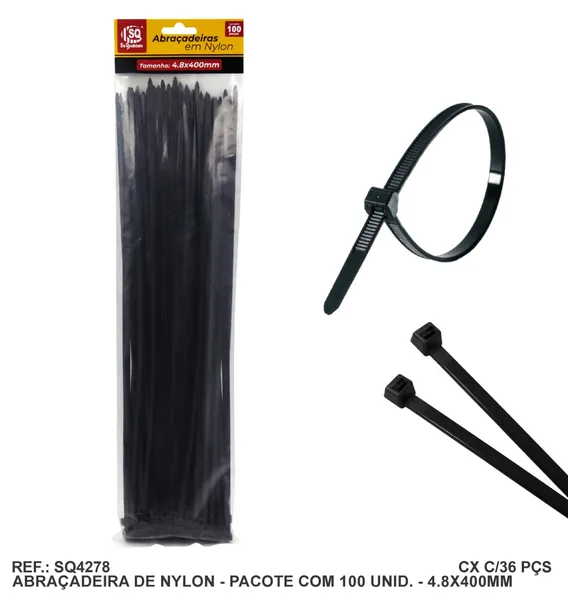 ABRAC NYLON PR 4.8MM X 400MM C/ 100 UN - SQ