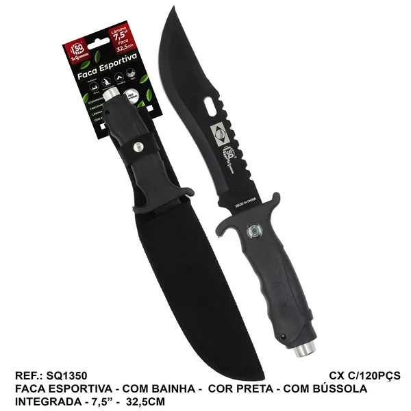 FACA TATICA 7,5" ACO INOX / METAL - SQ