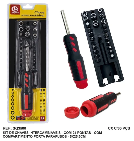 JG. SOQUETE SEXTAVADO/BITS E CHAVES INTERCAMBIAVEIS C/ 25 PC - SQ