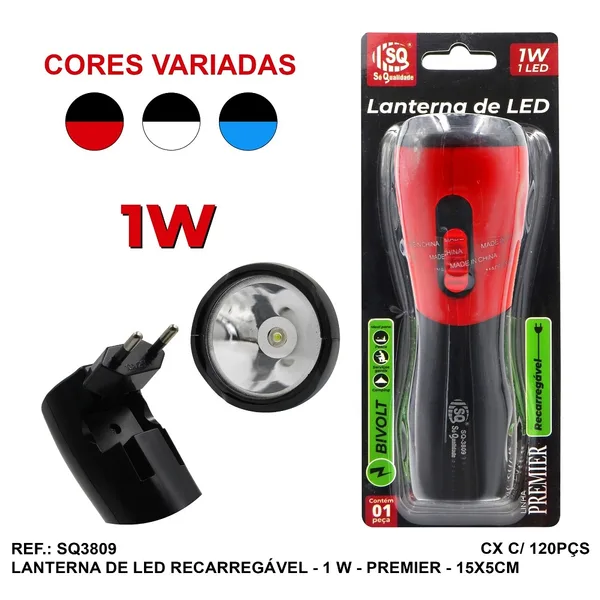 LANTERNA LED RECARREGAVEL 1 LED 1W 15X5CM - SQ