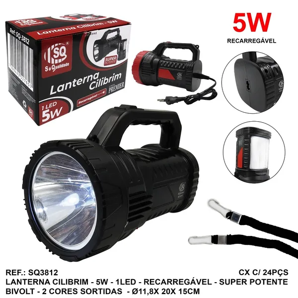 LANTERNA LED RECARREGAVEL 1 LED 5W FUNÇAO LUMINARIA - SQ